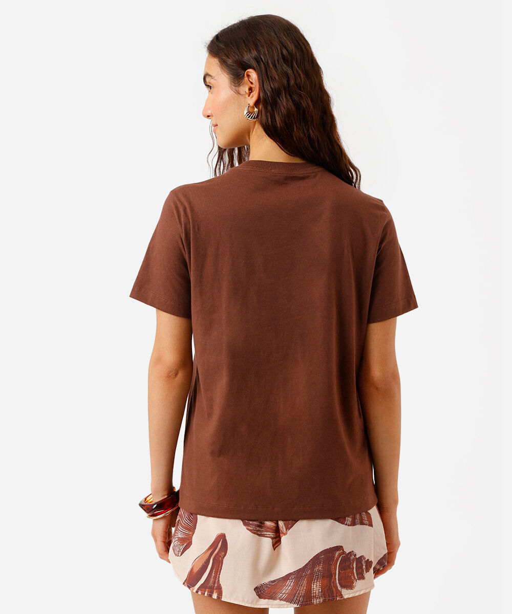 camiseta feminina de algodão estampada marrom