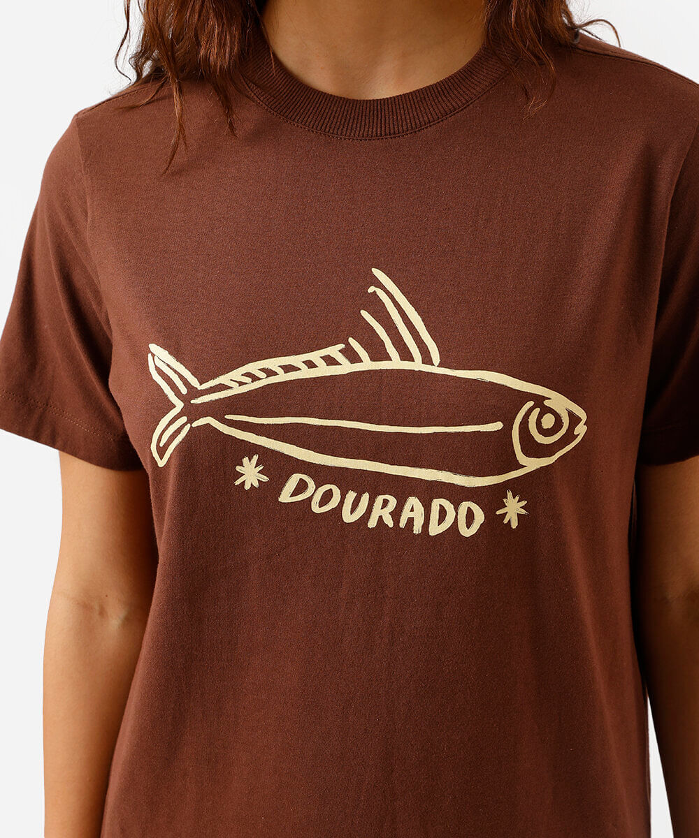 camiseta feminina de algodão estampada marrom