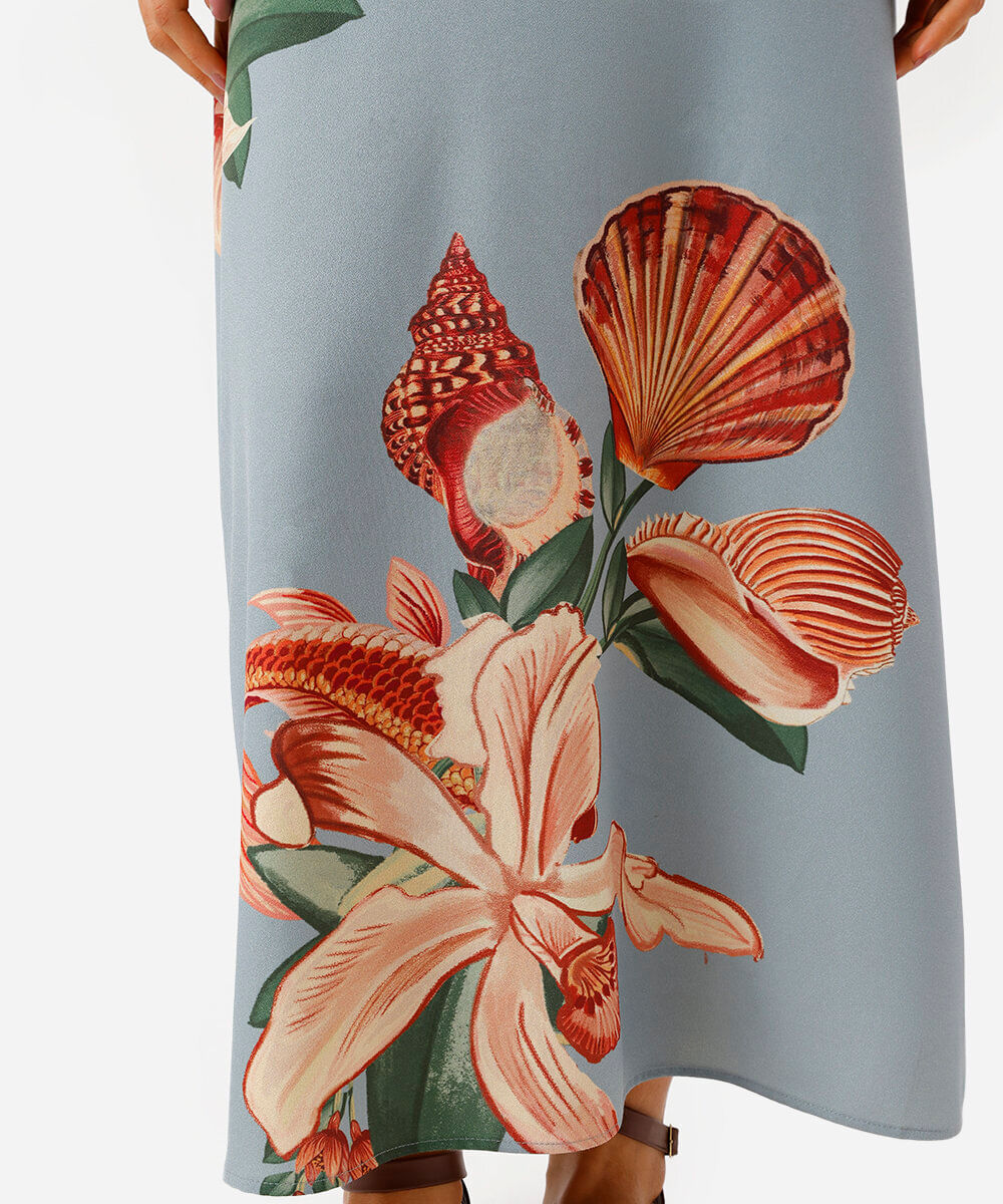 vestido longo alça fina feminino floral azul