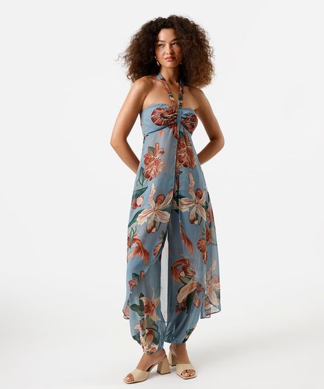 calça aladim feminina floral azul