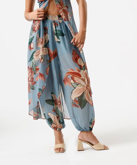 calça aladim feminina floral azul