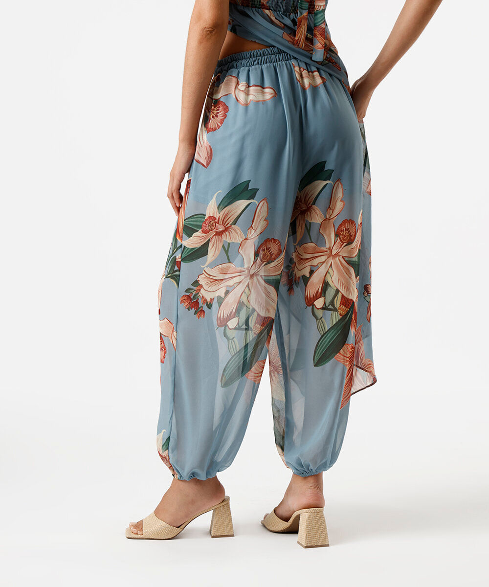 calça aladim feminina floral azul