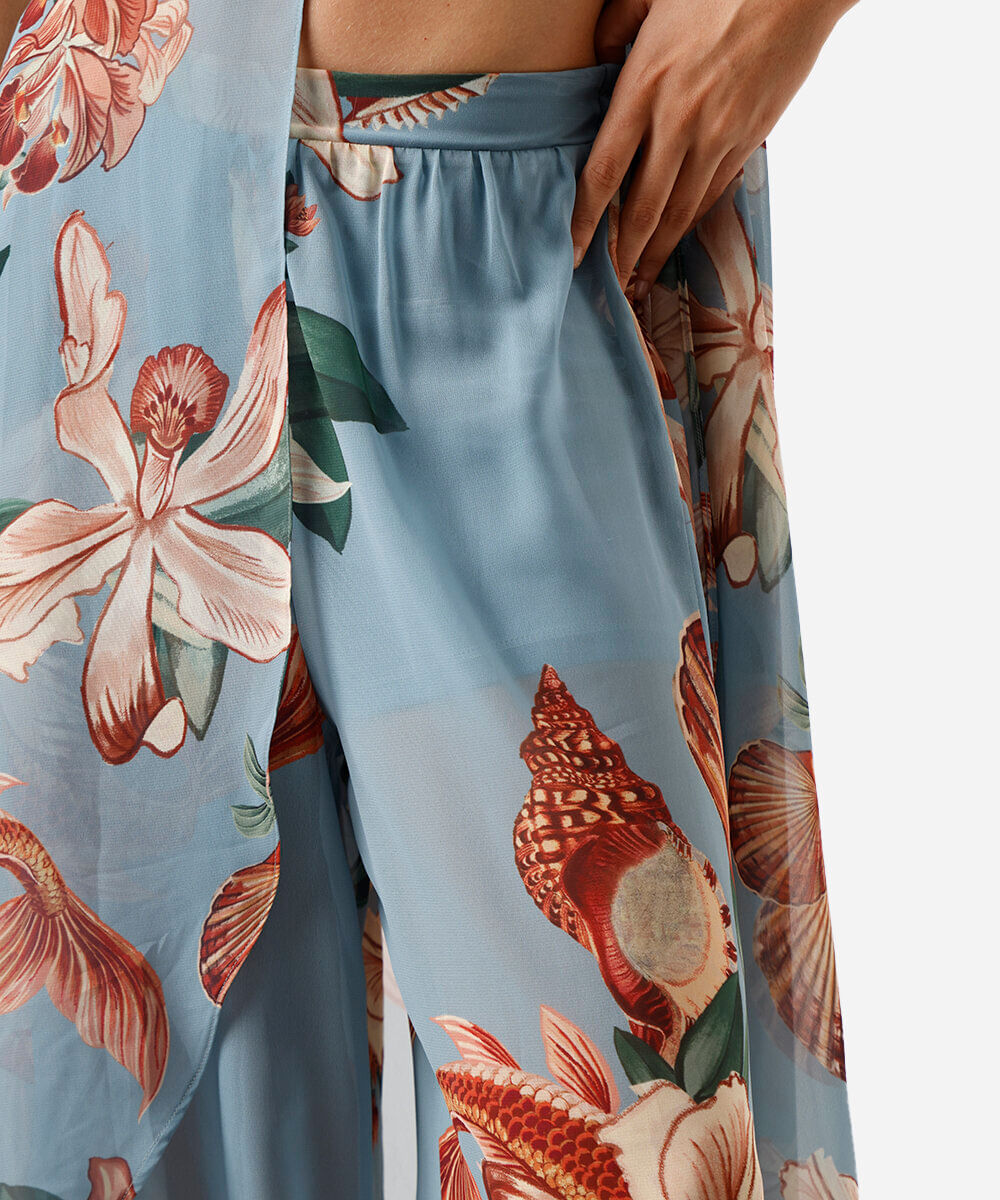 calça aladim feminina floral azul