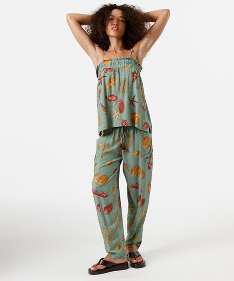calça jogger feminina de viscose estampada verde