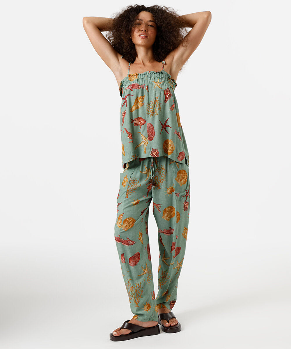 calça jogger feminina de viscose estampada verde
