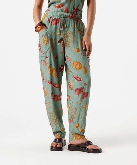 calça jogger feminina de viscose estampada verde