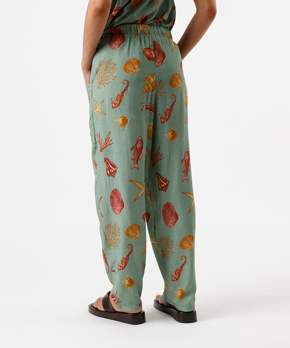 calça jogger feminina de viscose estampada verde