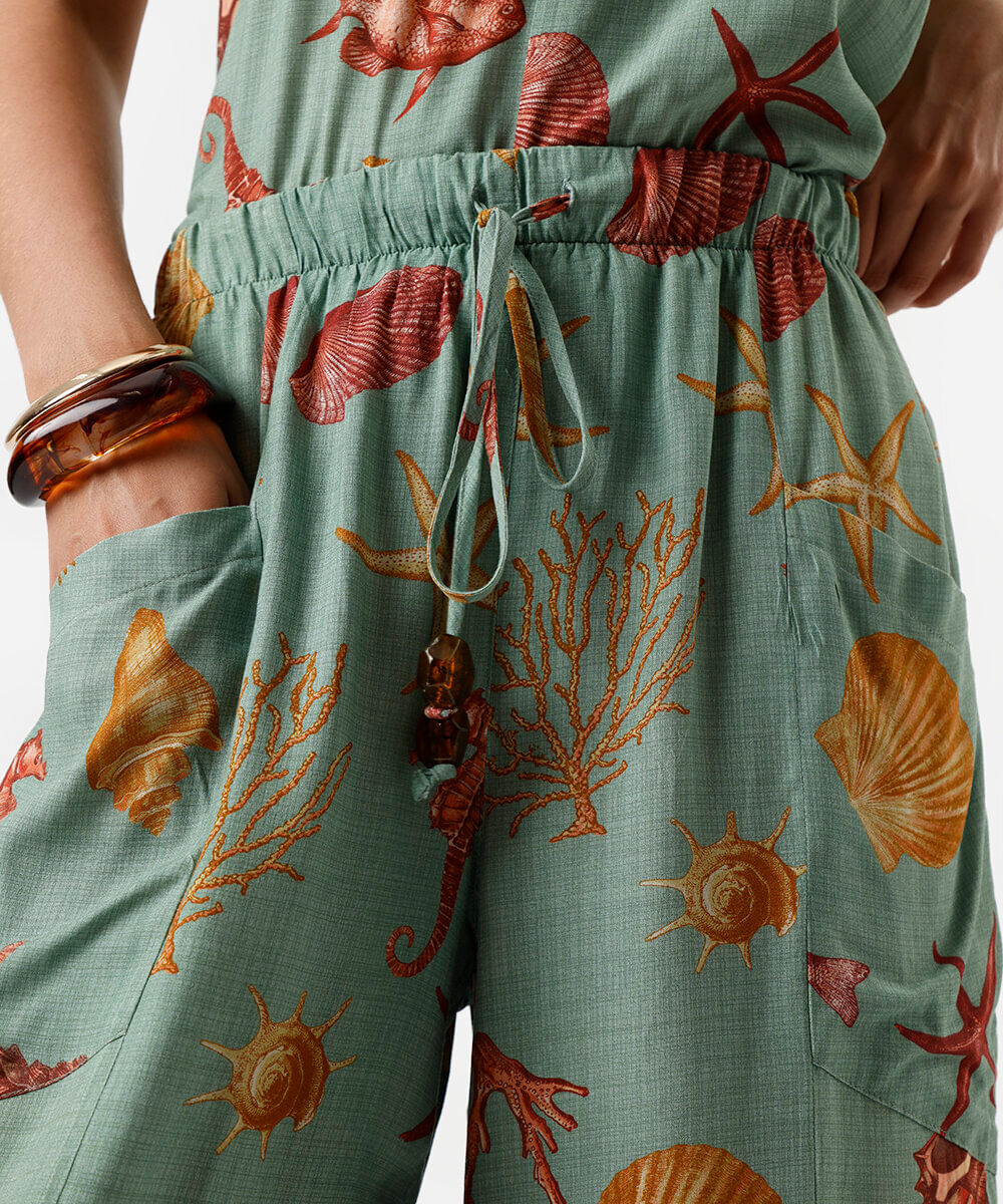 calça jogger feminina de viscose estampada verde