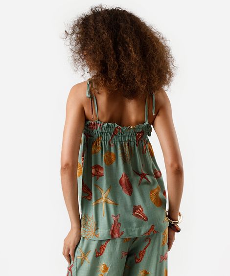 blusa alça fina feminina de viscose estampada verde