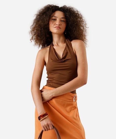 blusa frente única feminina de poliamida marrom
