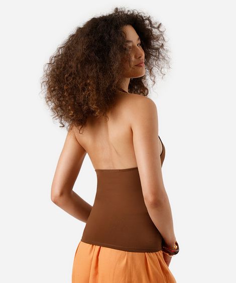 blusa frente única feminina de poliamida marrom