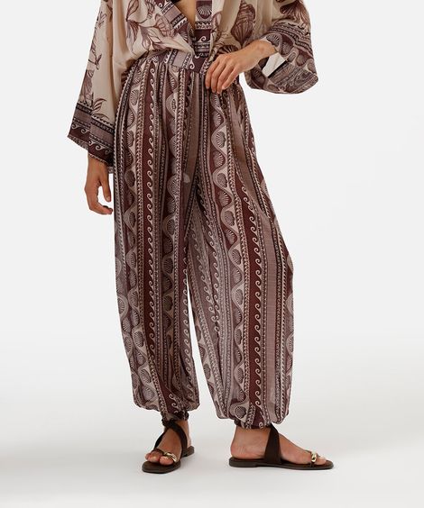 calça aladim feminina estampada bege