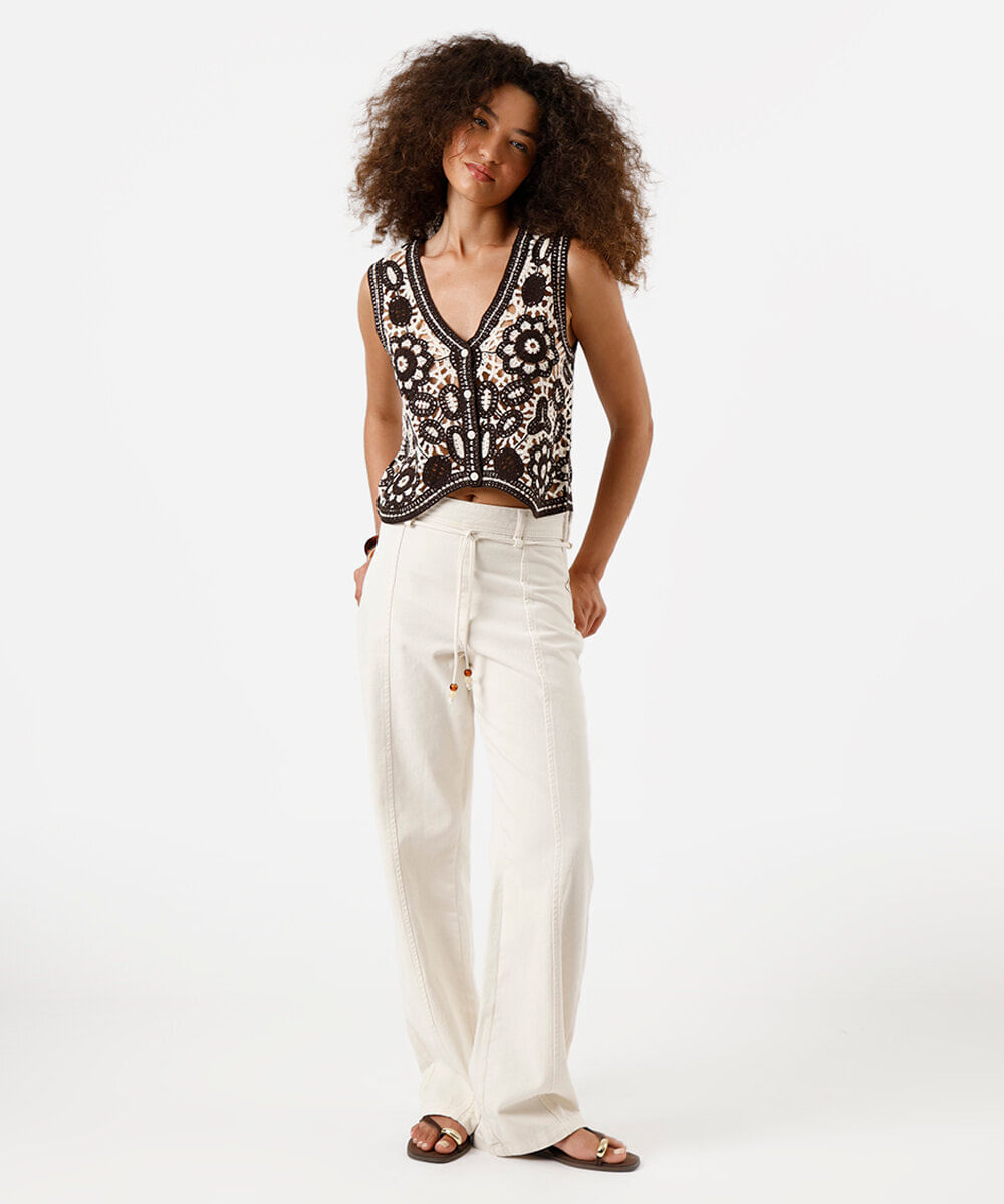 colete feminino de crochê floral off white