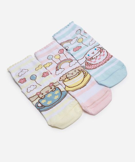 kit de 3 meias cano médio cinnamoroll colorido