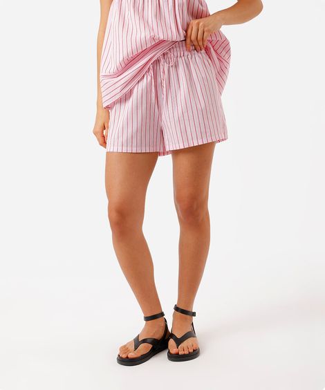 short reto feminino de algodão listrado rosa
