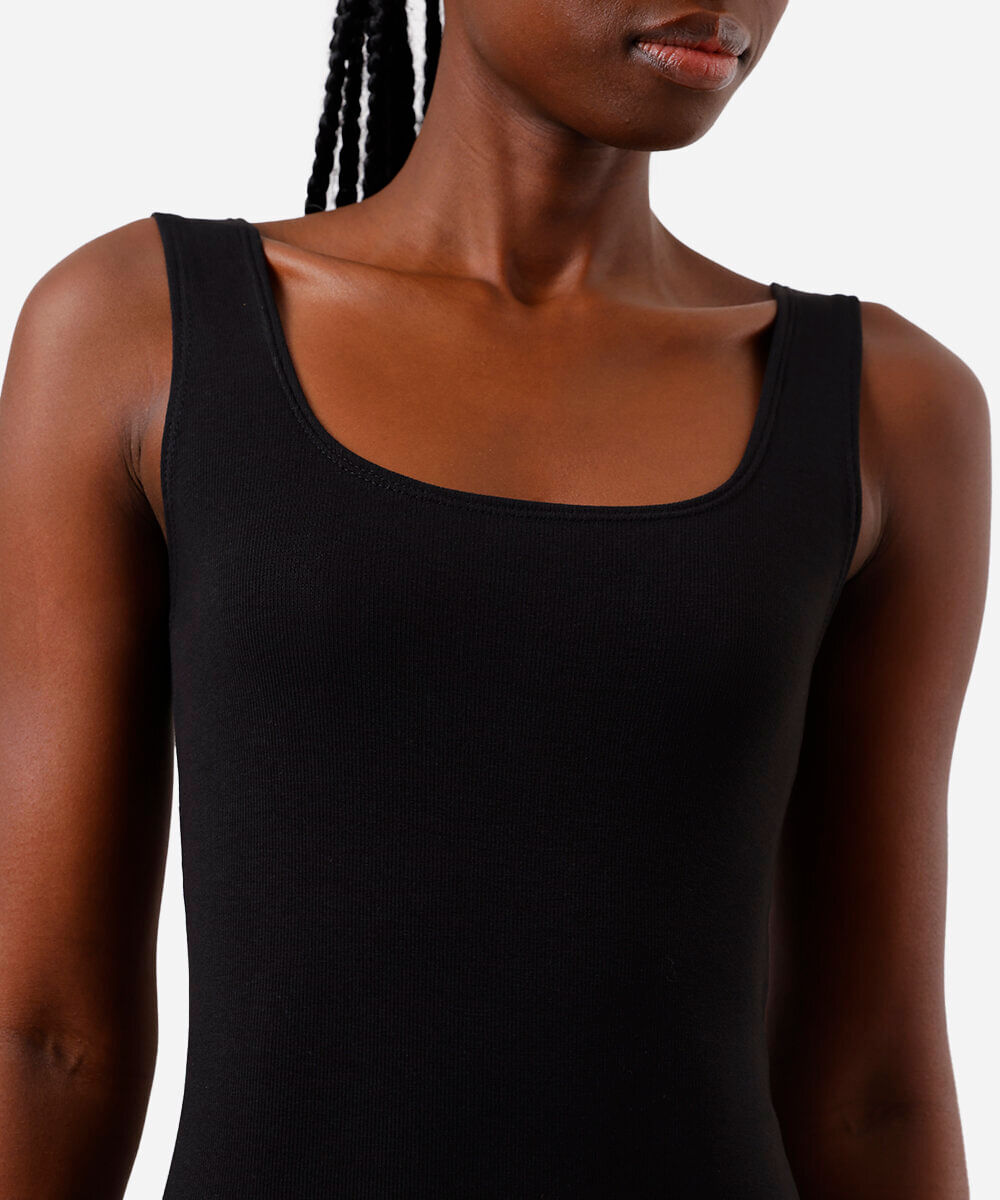 vestido midi feminino de algodão decote quadrado básico preto
