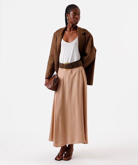 saia midi feminina com viscose assimétrica bege
