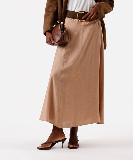 saia midi feminina com viscose assimétrica bege