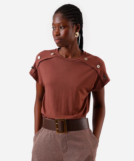 blusa feminina de viscose com botões marrom