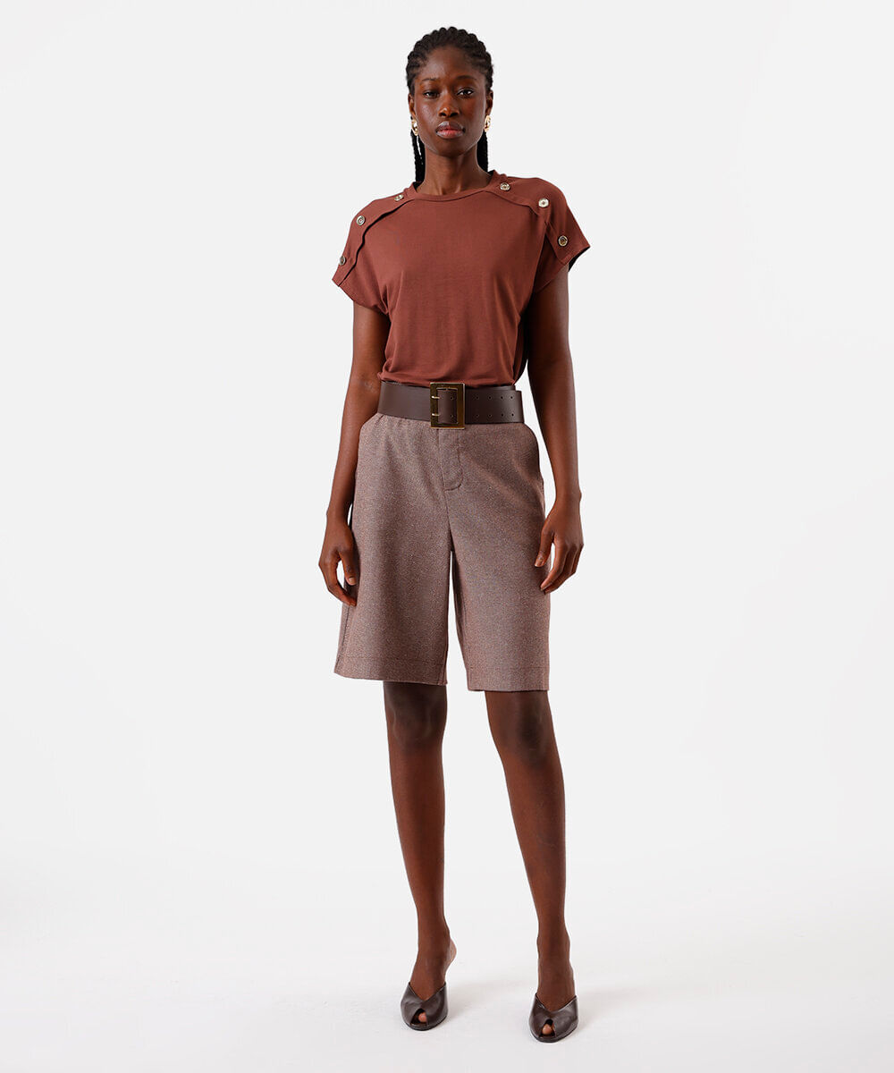 blusa feminina de viscose com botões marrom