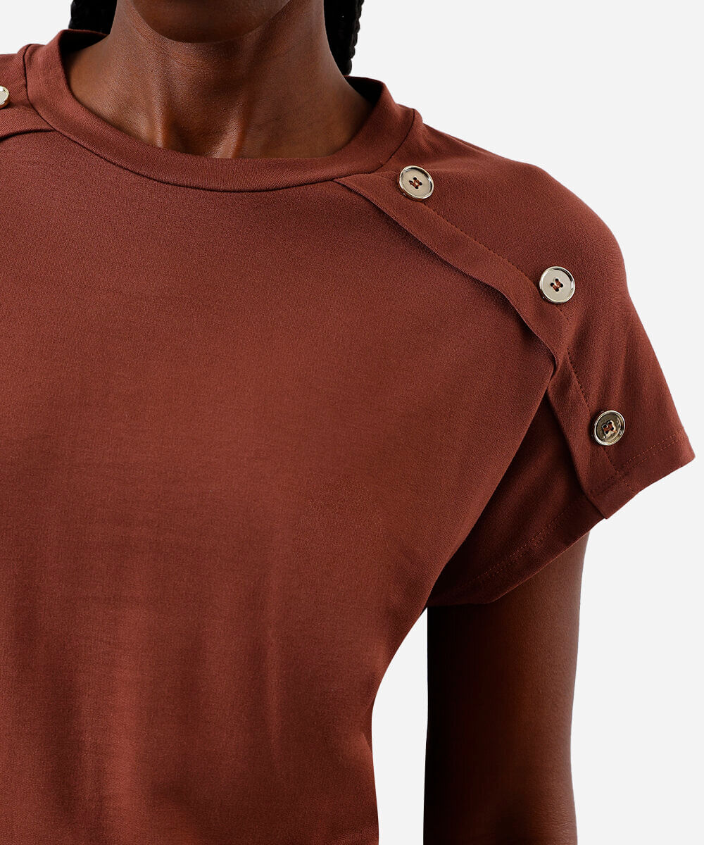 blusa feminina de viscose com botões marrom
