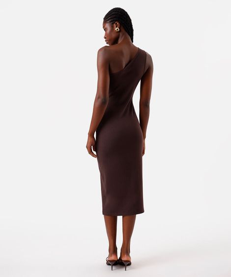 vestido midi ombro único feminino de algodão básico marrom