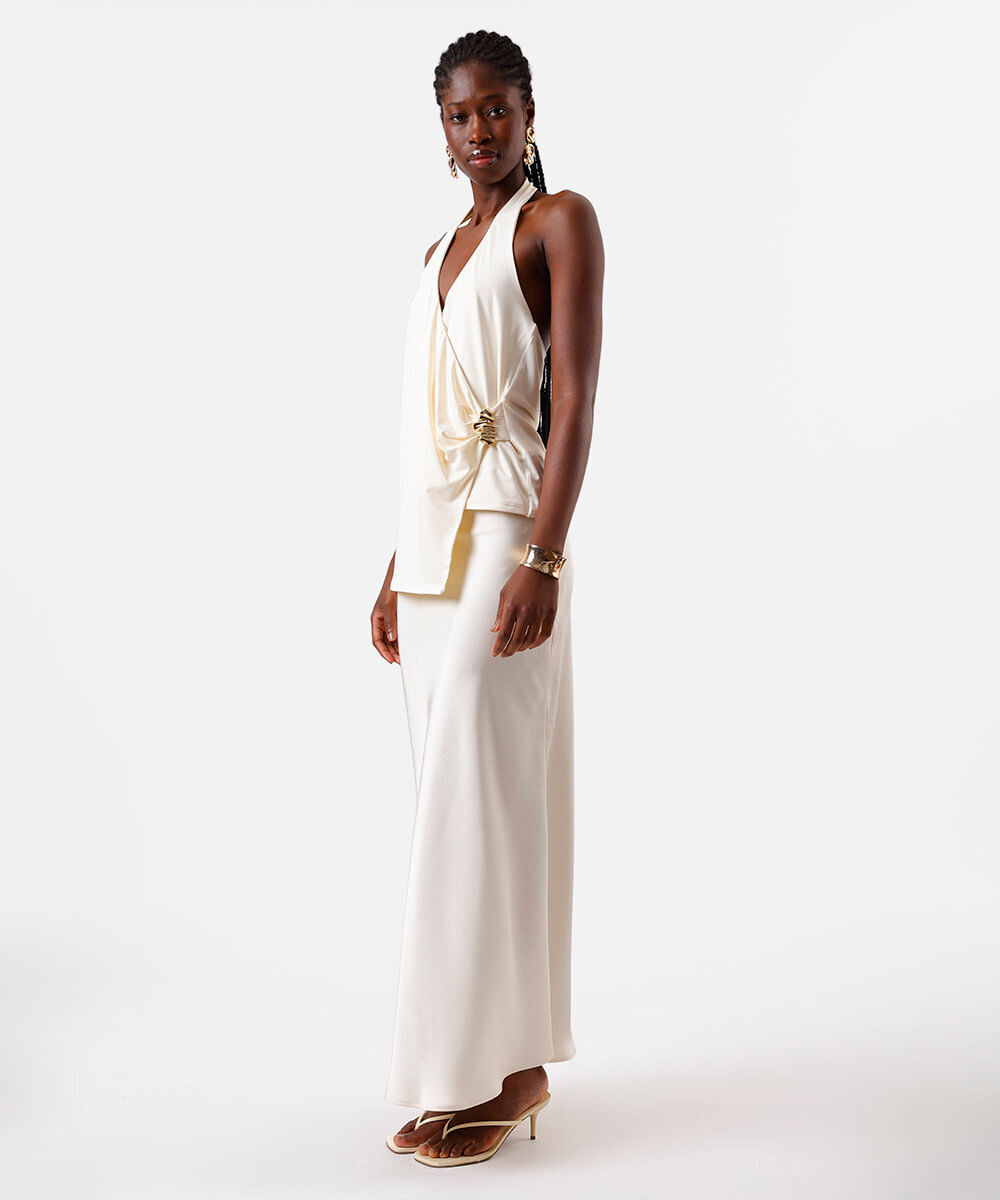 blusa frente única feminina transpassada com fivela off white