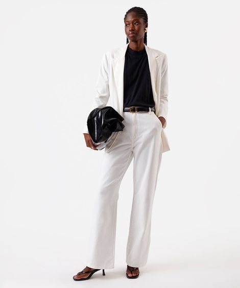 calça wide leg slim feminina de sarja com fendas off white
