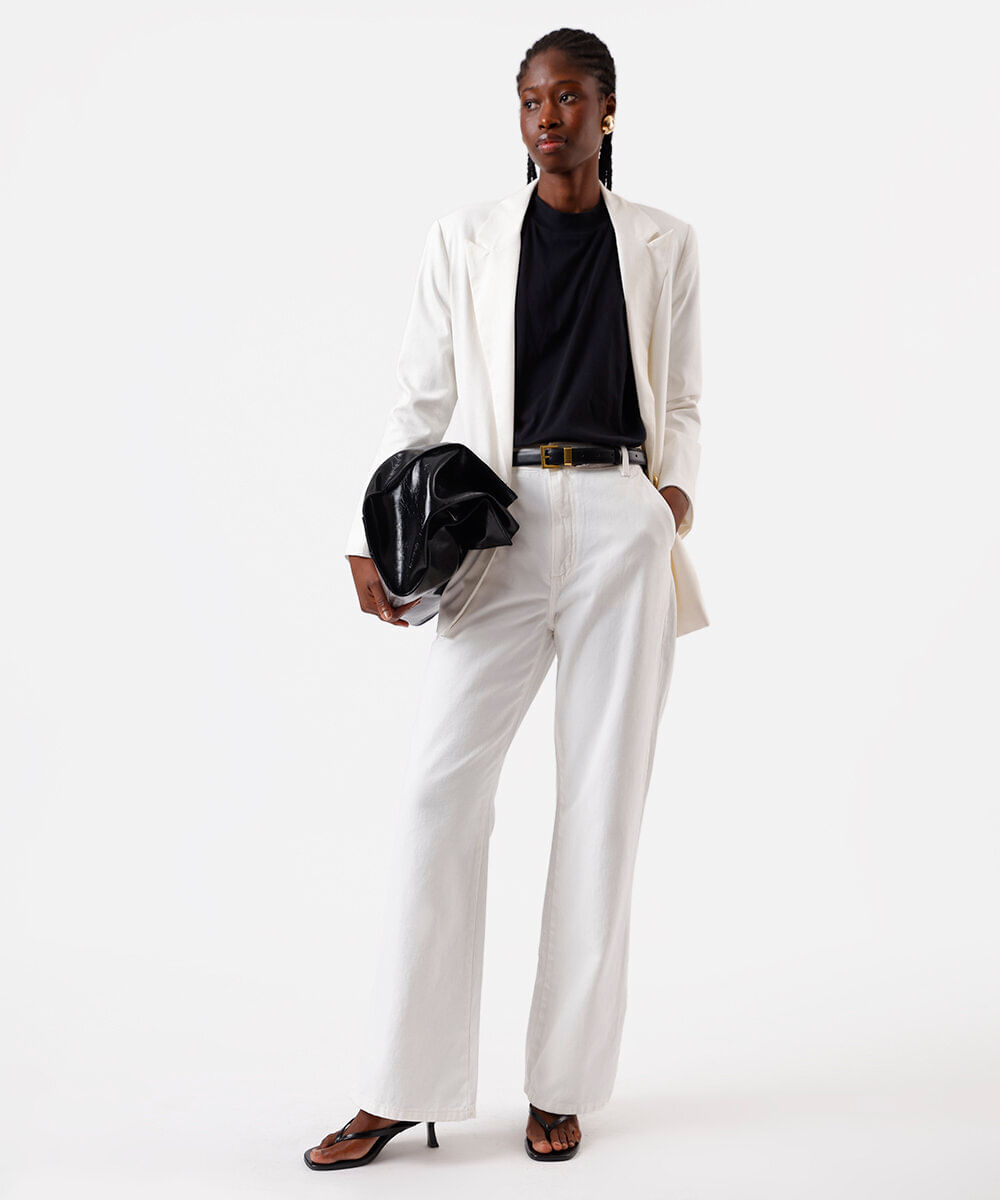 calça wide leg slim feminina de sarja com fendas off white