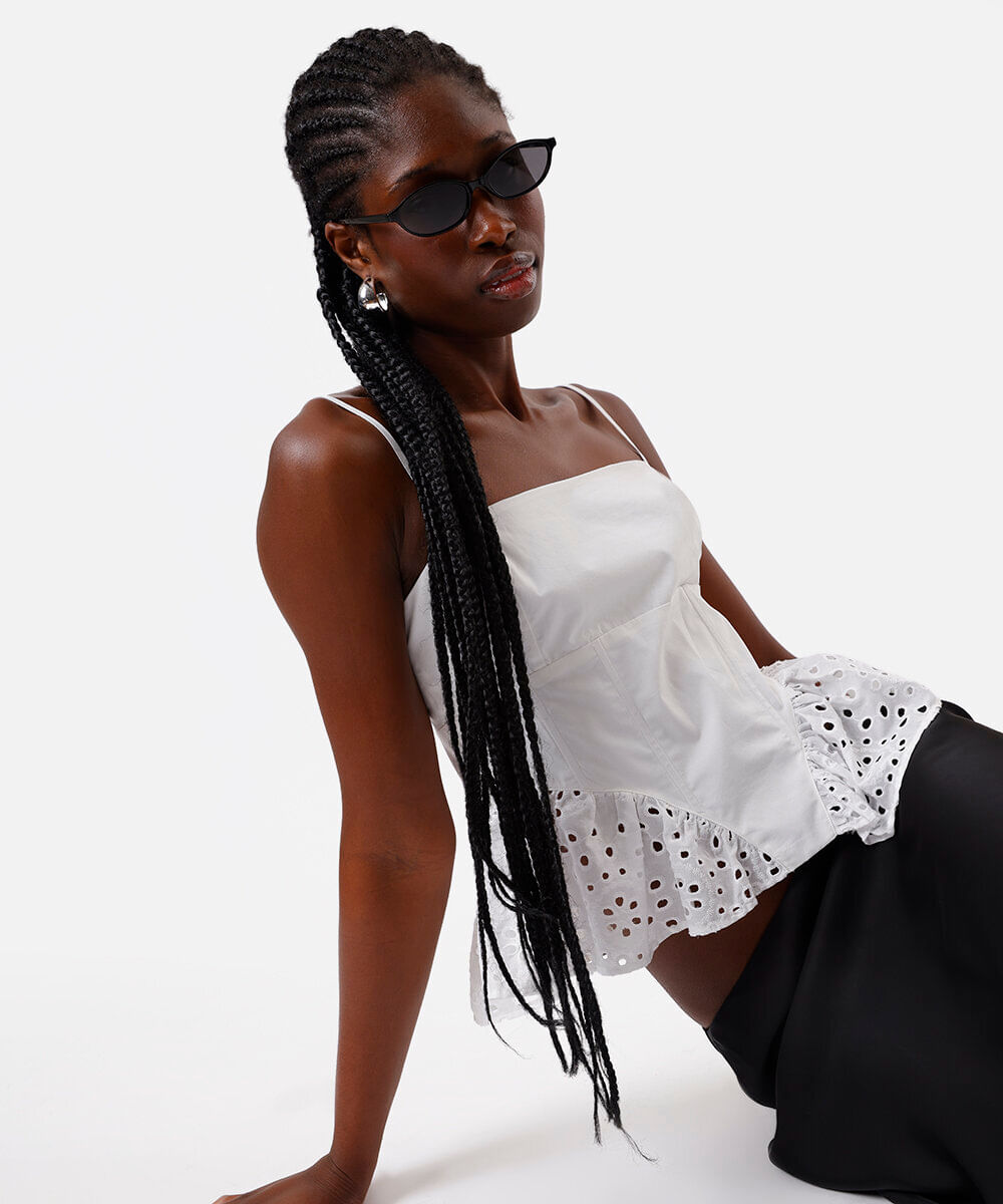 blusa peplum feminina com laise off white