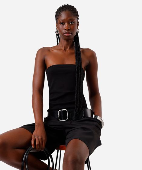 blusa sem alça feminina de algodão básica preta