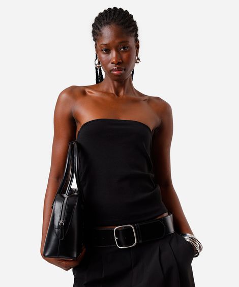 blusa sem alça feminina de algodão básica preta