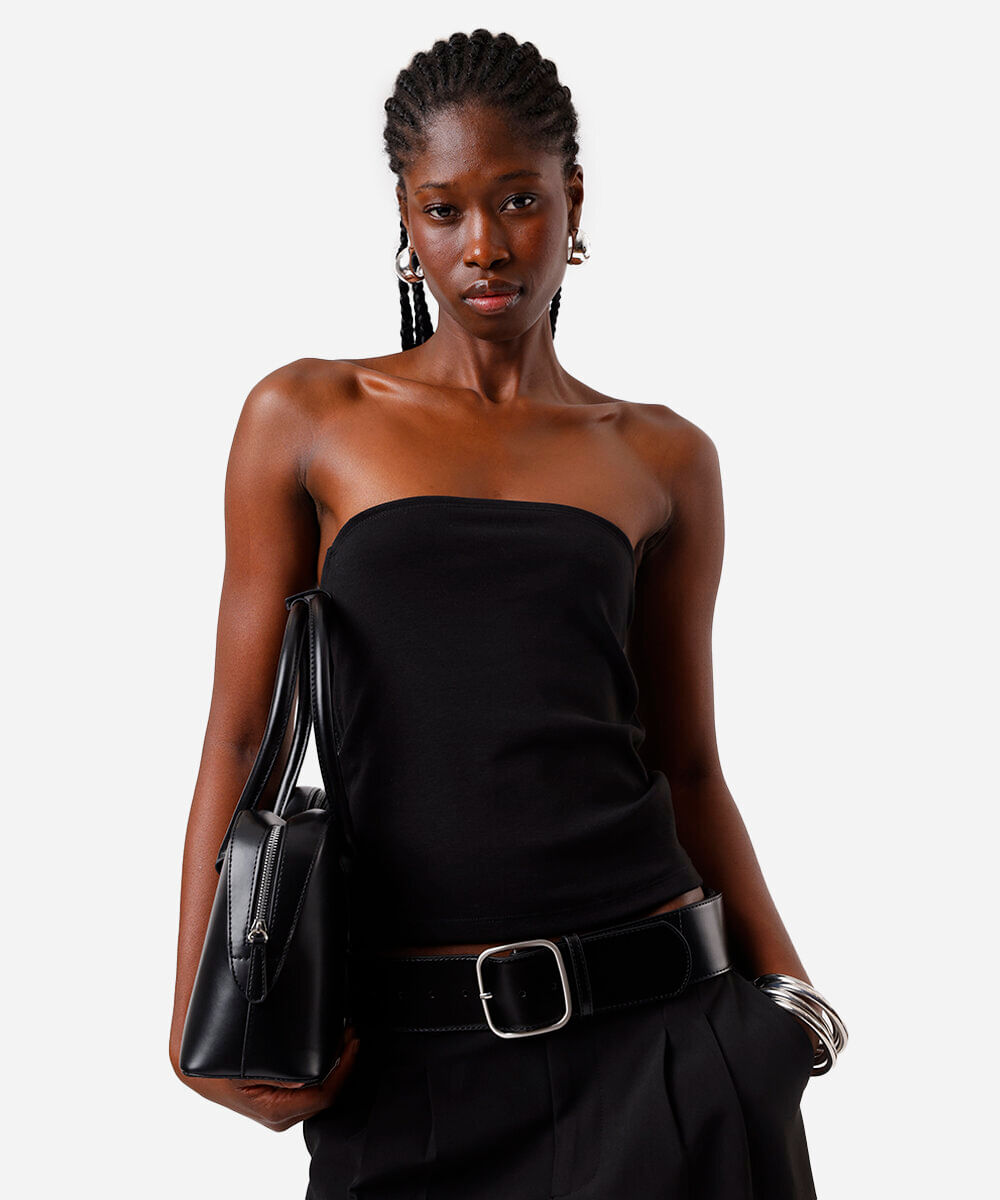 blusa sem alça feminina de algodão básica preta