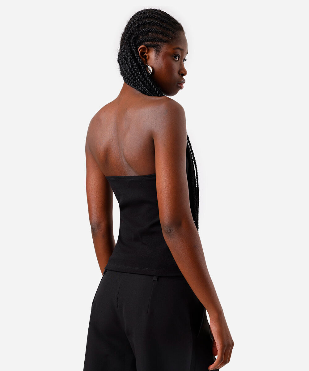 blusa sem alça feminina de algodão básica preta