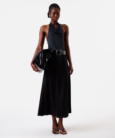 saia midi feminina com viscose assimétrica preta