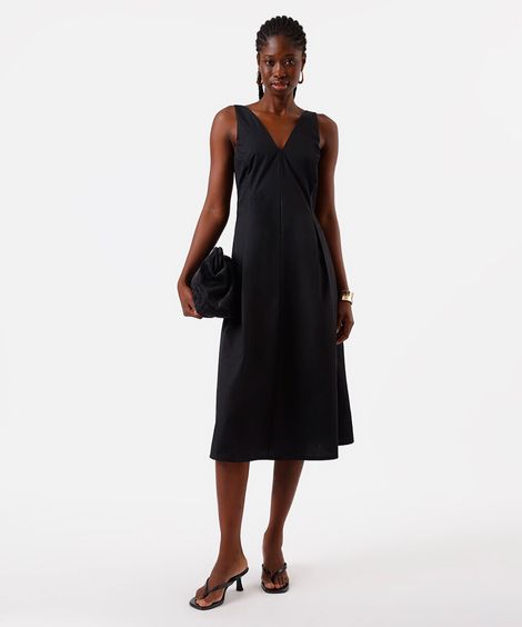 vestido midi feminino decote v preto