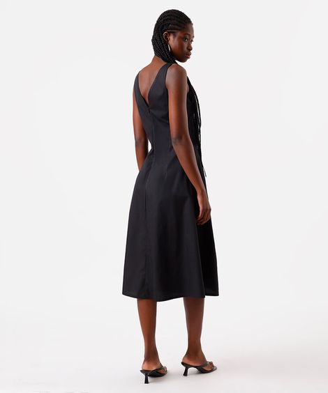 vestido midi feminino decote v preto