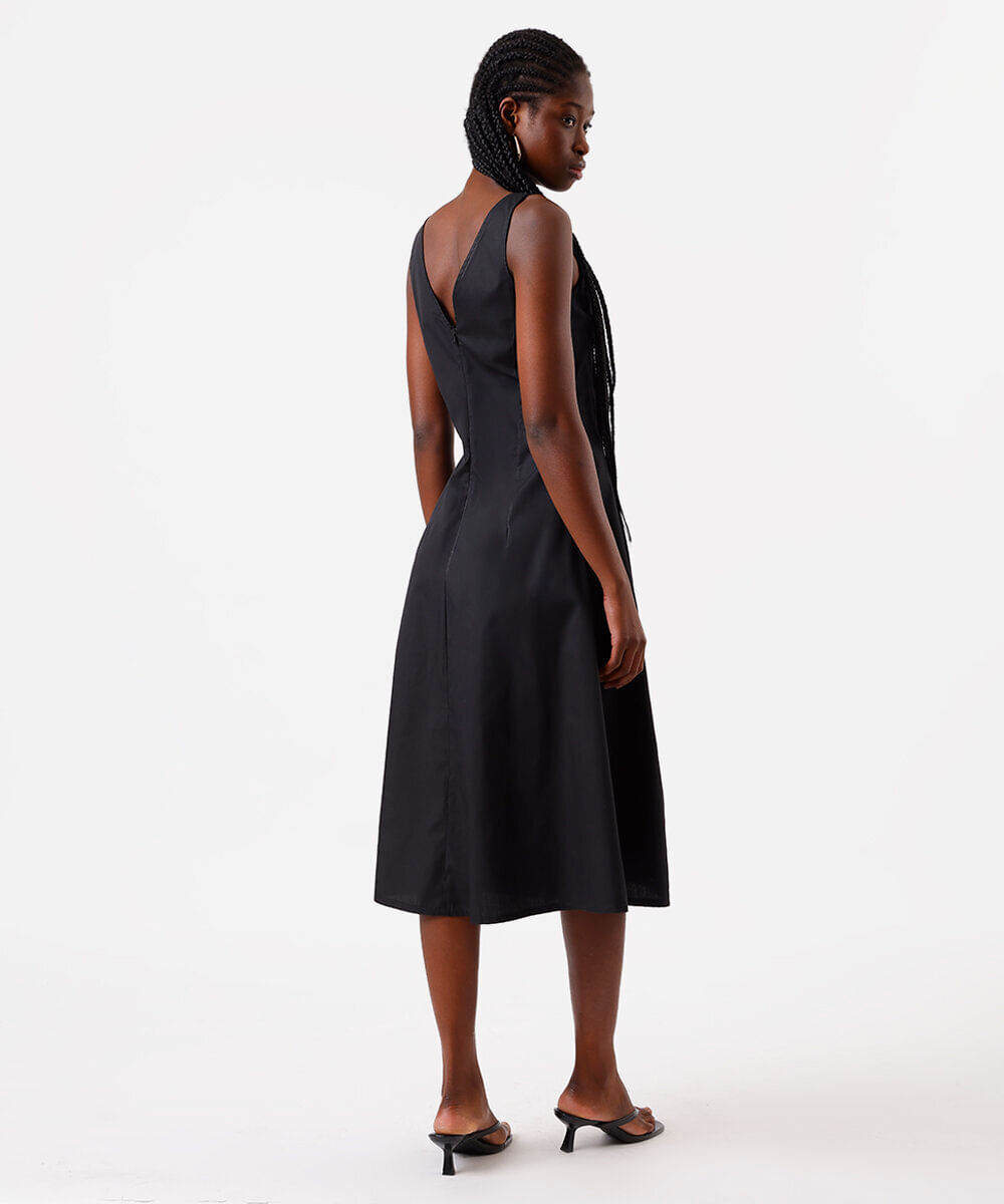 vestido midi feminino decote v preto
