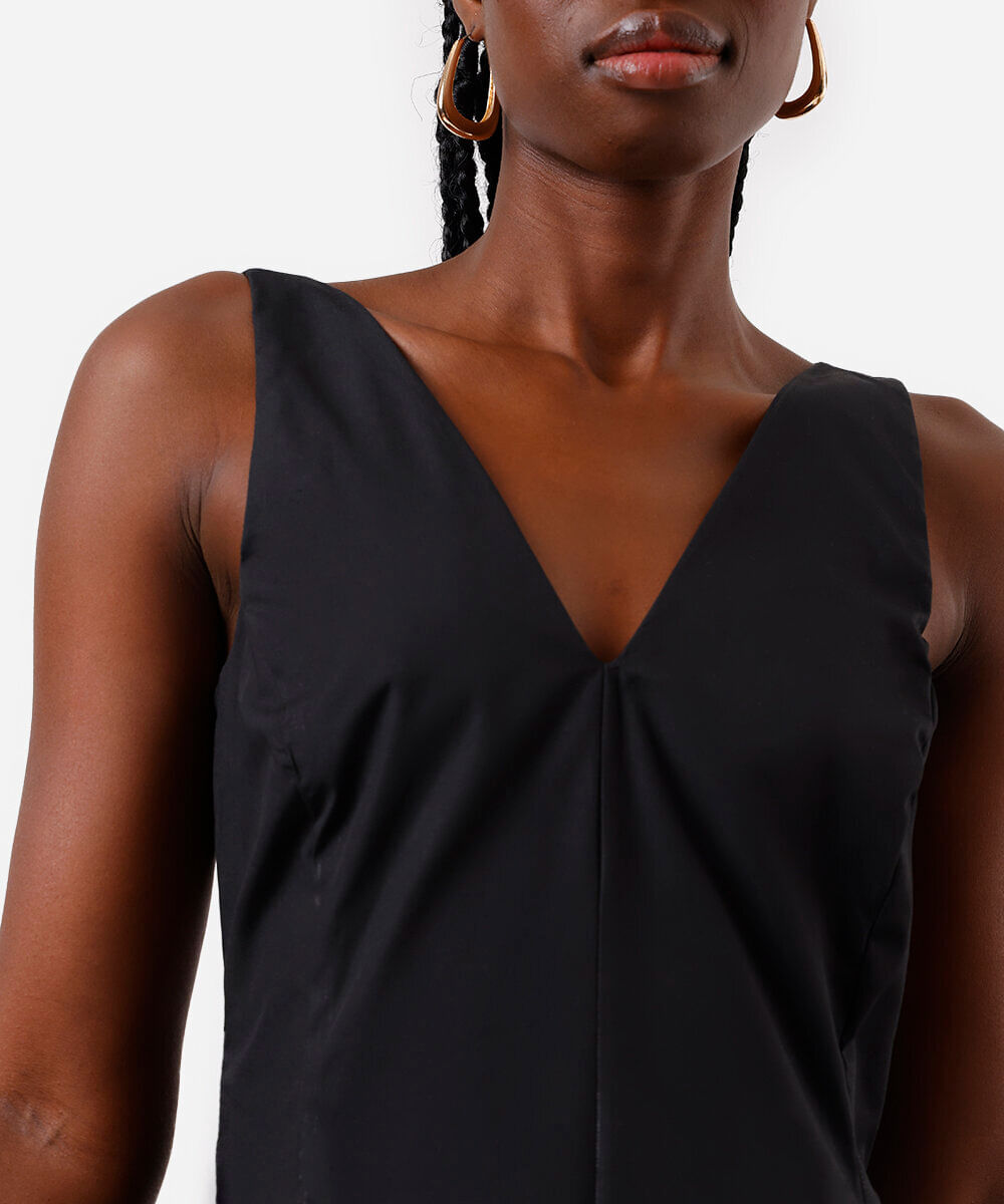 vestido midi feminino decote v preto