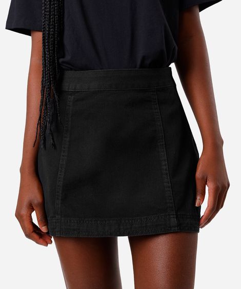 minissaia feminina de sarja com recortes preta