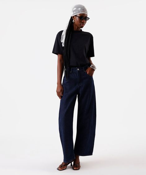 calça balloon feminina jeans cintura média azul