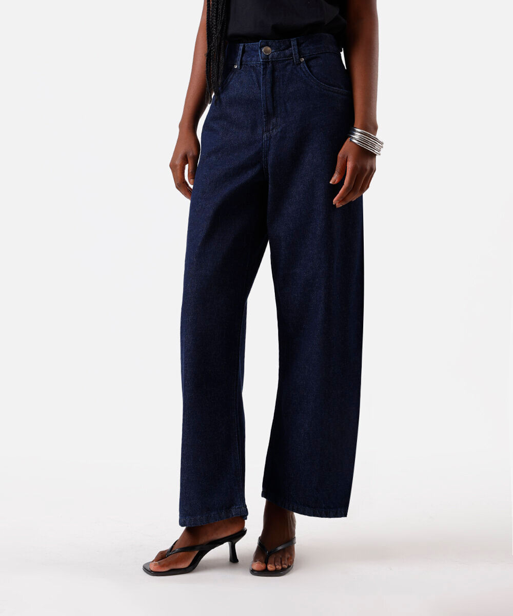 calça balloon feminina jeans cintura média azul