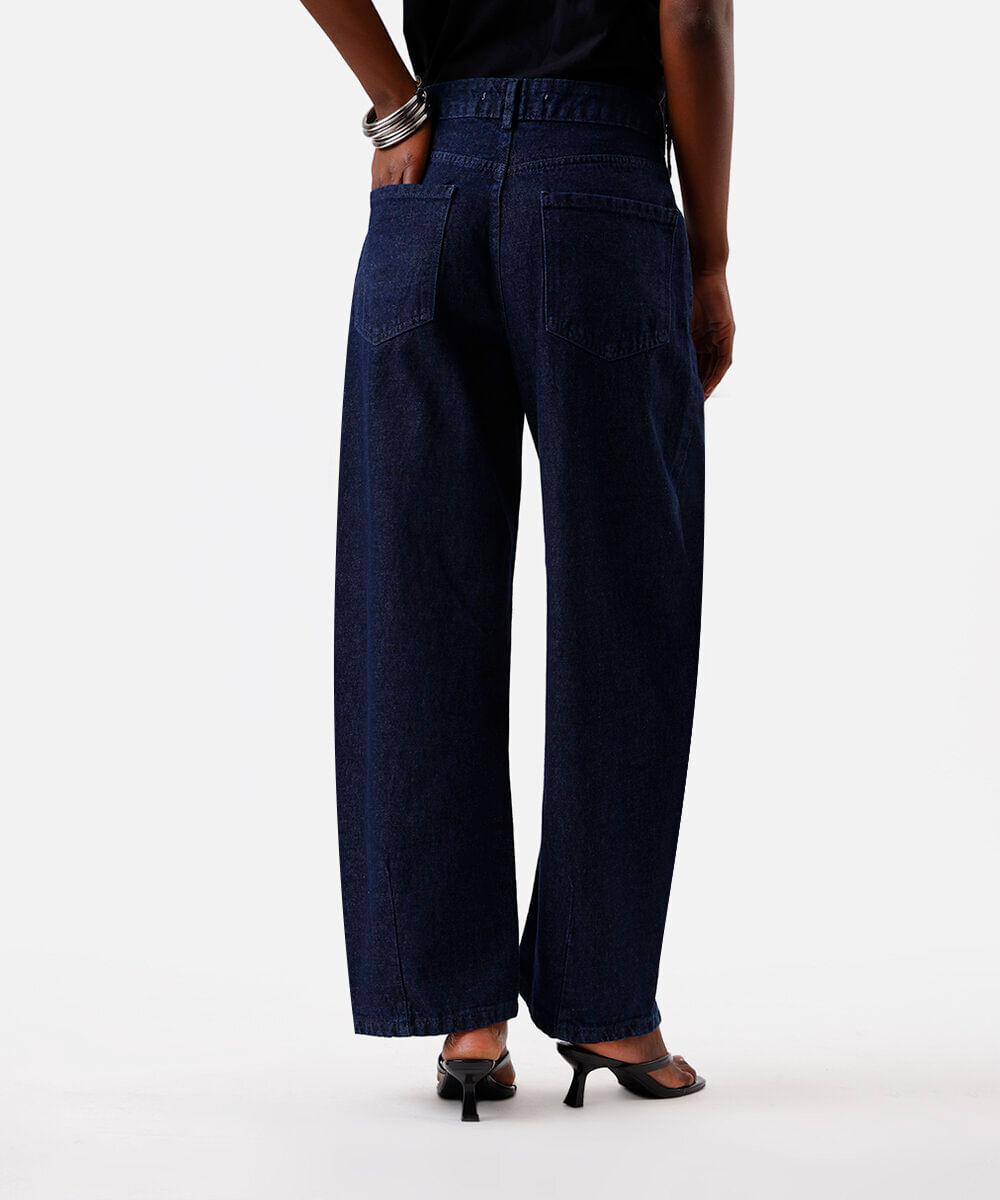 calça balloon feminina jeans cintura média azul