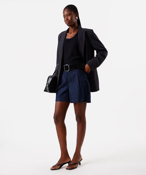 short feminino jeans cintura alta azul