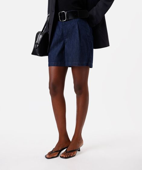 short feminino jeans cintura alta azul