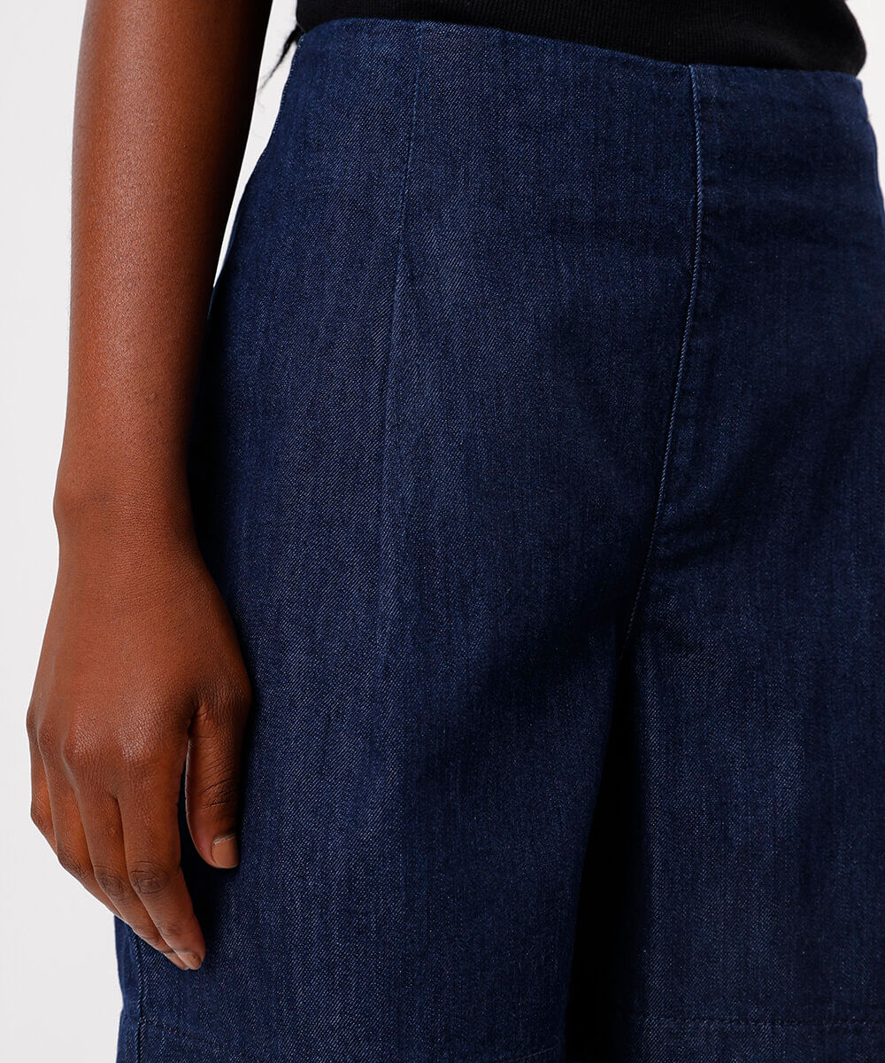 short feminino jeans cintura alta azul