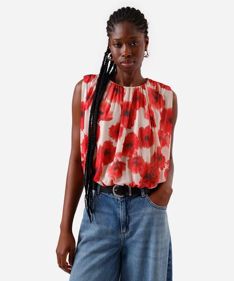 blusa balonê feminina de tule floral colorida