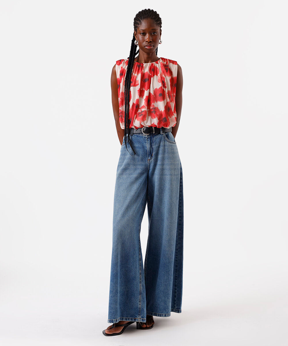blusa balonê feminina de tule floral colorida