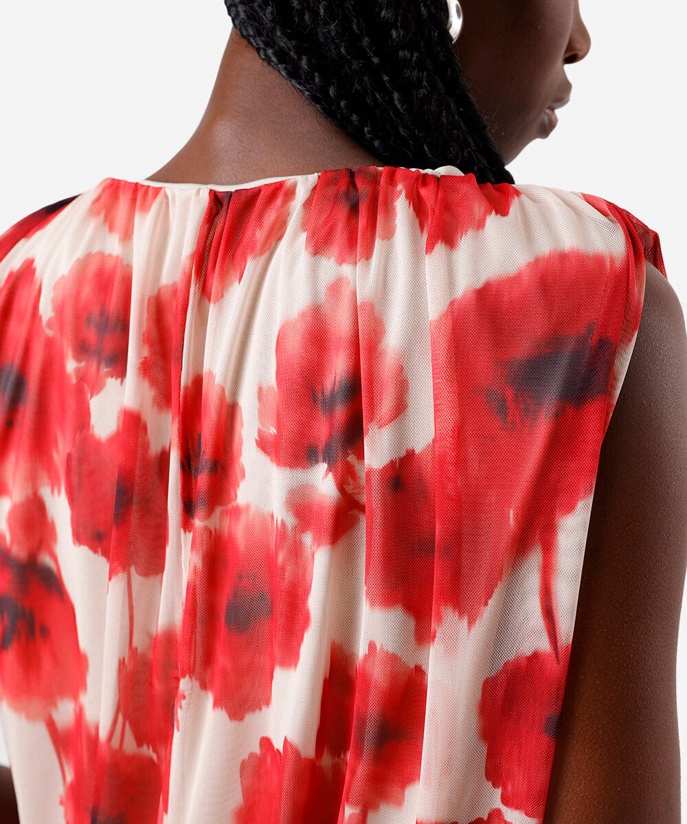 blusa balonê feminina de tule floral colorida