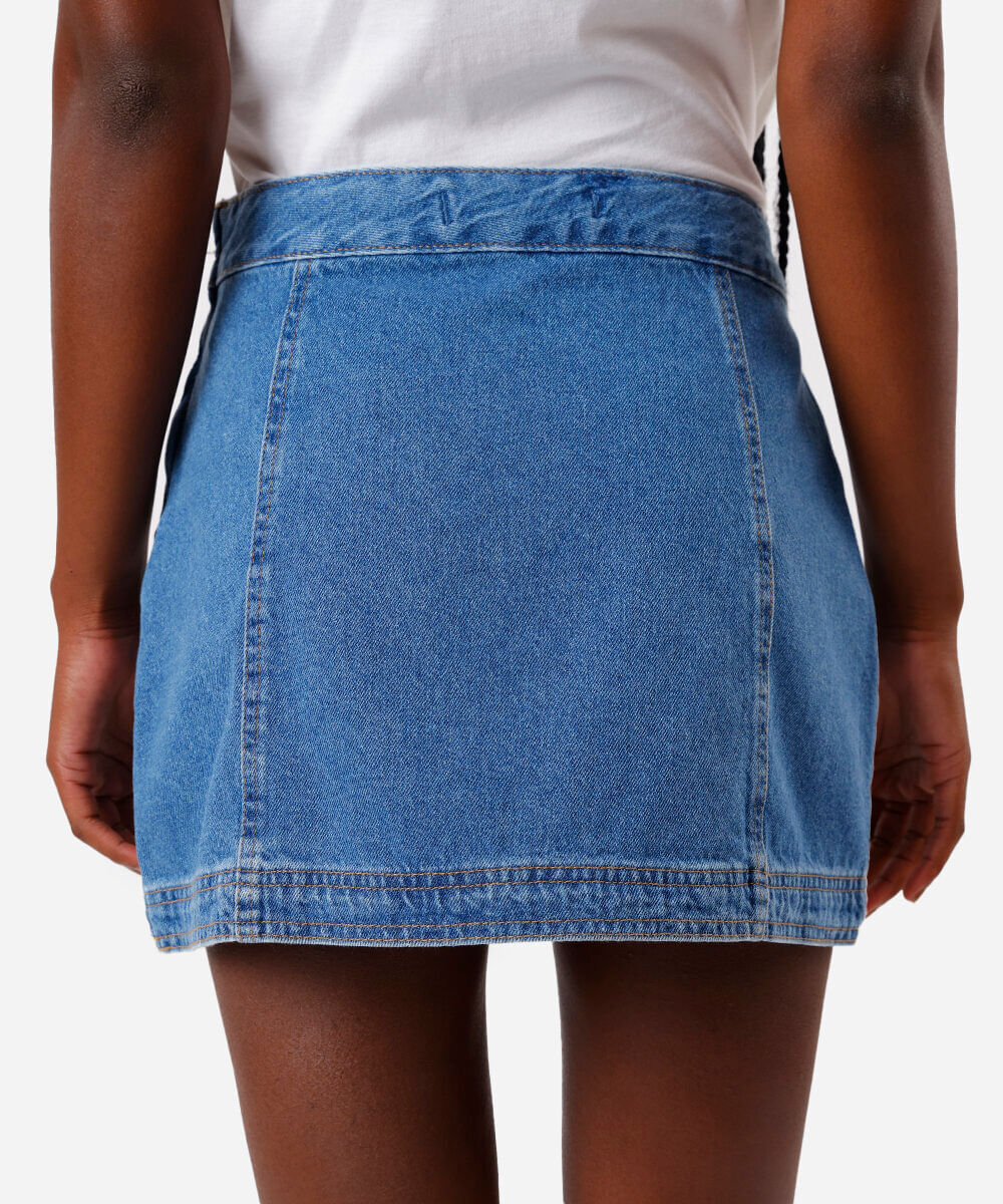 minissaia feminina jeans com recortes azul